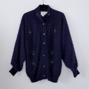 Vintage Belldini Purple Fuzzy Angora Rabbit Oversized Cardigan Sweater Large